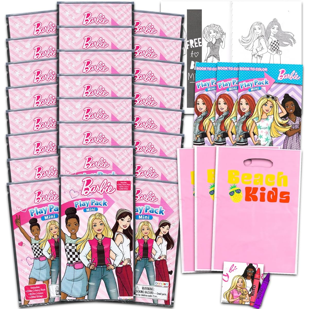 Barbie Mini Party Favors Set for Kids - Set of 24 Mini Barbie Grab and Go Play Packs with Coloring Pages, Stickers and More (Barbie Birthday Party Supplies)