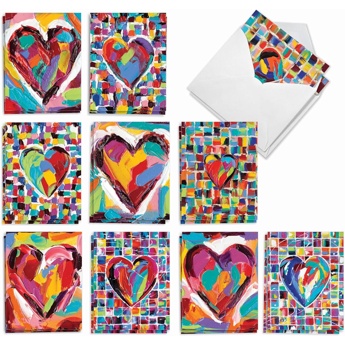The Best Card Company Colorful Hearts - 20 Boxed Valentine's Day Note Cards with Envelopes (4 x 5.12 Inch) - AM9267VDG-B2x10