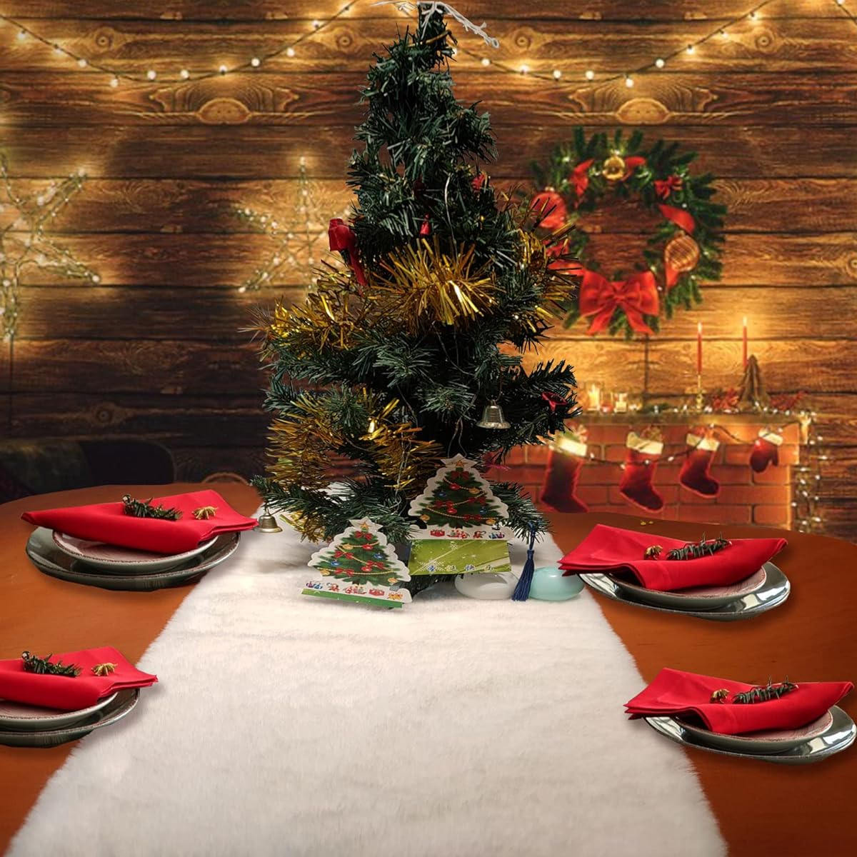 Table Runner Milk White Faux Fur Christmas Dining Table Decorations for Winter Home Holiday Party Dresser Birthday Christmas Thanksgiving Wedding Table Decoration Runner (11.8x59.1inch)