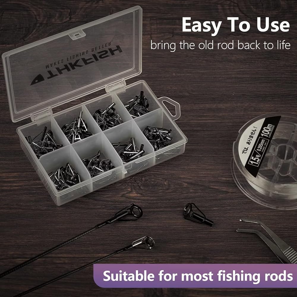 THKFISH Freshwater Saltwater Black Silver Tarnish Fishing Rod Parts Tip Top Black Stainless Steel Repair Guide DIY Set Kit