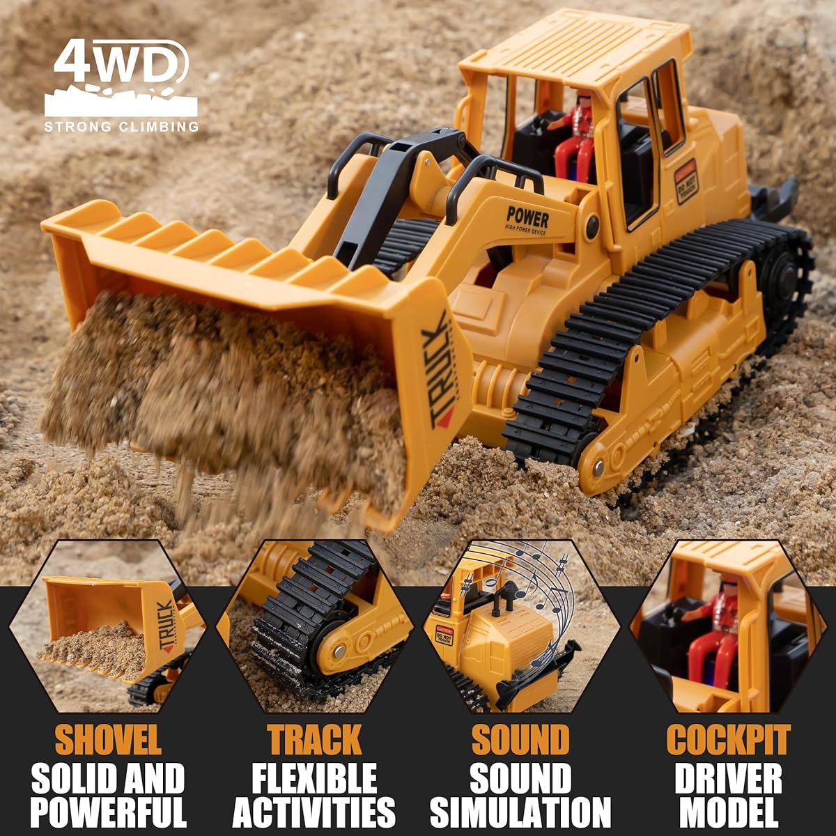 MQDMINI RC Push Dozer Toy for Kids - Remote Control Hydraulic Toy Car for Boys/Girls Age 6+ Kids Beginner Tractor Car Rechargeable Engineering Self Discharging Truck Gift for Kids