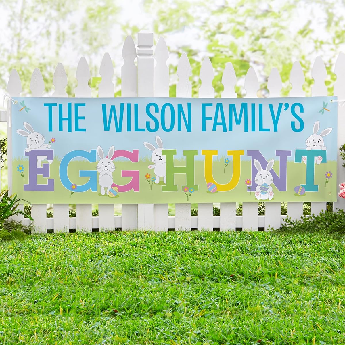 Let's Make Memories Easter Egg Hunt Banner - Indoor/Outdoor Easter Banner - Customize with Message - 24" H x 70" L