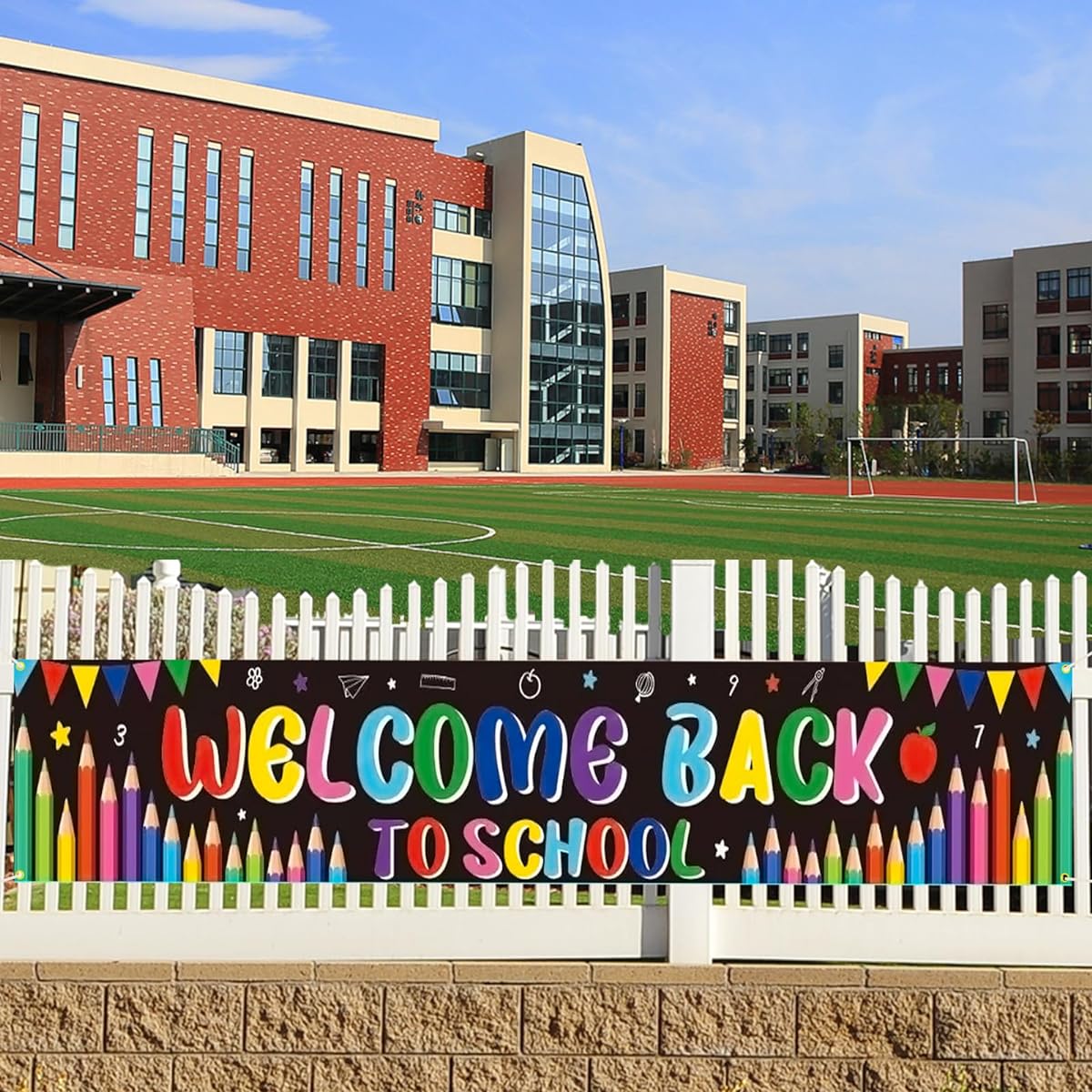 Qpout Welcome Back To School Banner 118 x 17.7 Inch Back to School Banner Long Size First Day of School Banner Back to School Party Decoration for Classroom/Office/Porch