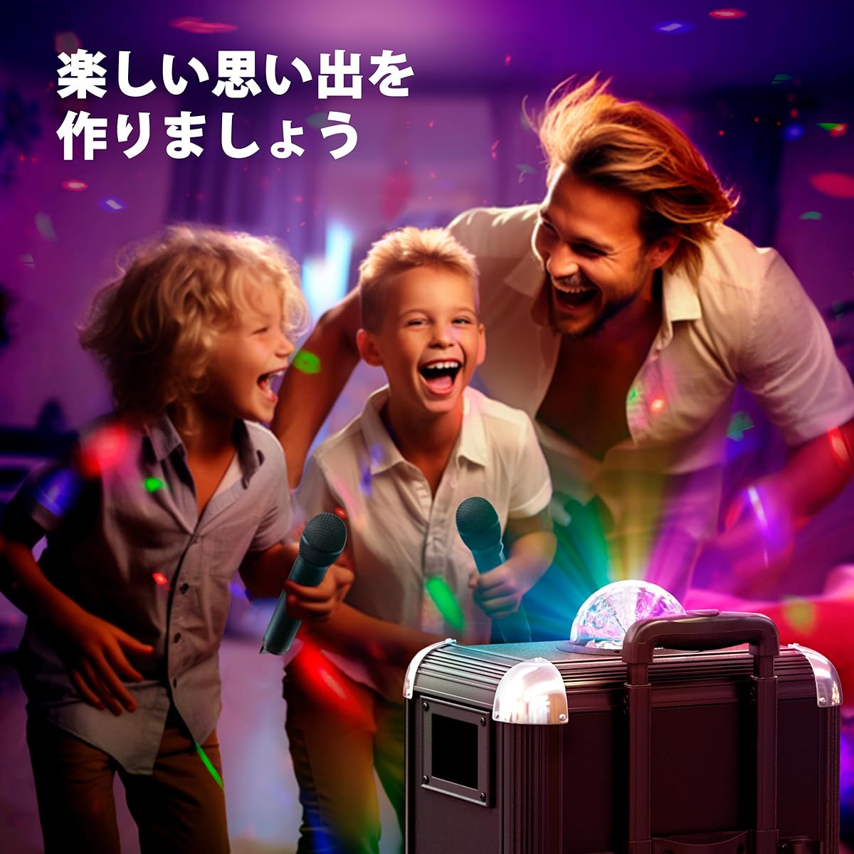 Masingo Karaoke Wireless Microphone Speaker Set Portable Speaker PA Set Includes 2 Bluetooth Microphones Party Light Tablet Holder TV Cable Included Soprano X1