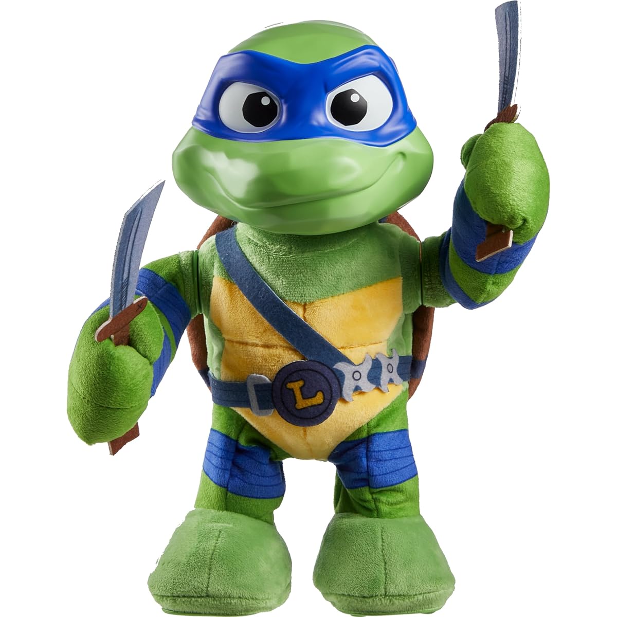 Mattel Teenage Mutant Ninja Turtles: Mutant Mayhem Leonardo Plush Toy with Action and 20+ Sounds Character Stylized 11" Soft Doll with Vinyl Head
