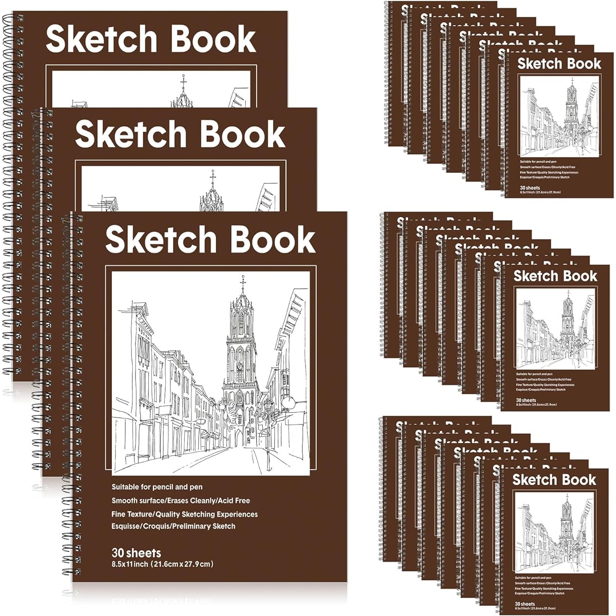 Qilery 36 Sheets 11 x 8.5 Inch Sketchbooks, 30 Pieces Each Top Spiral Bound Sketch Pads, 100GSM Drawing Paper, Acid Free Drawing Notebook, Art Sketchbook for Drawing, Painting, Sketching, Artists, Kids, Adults