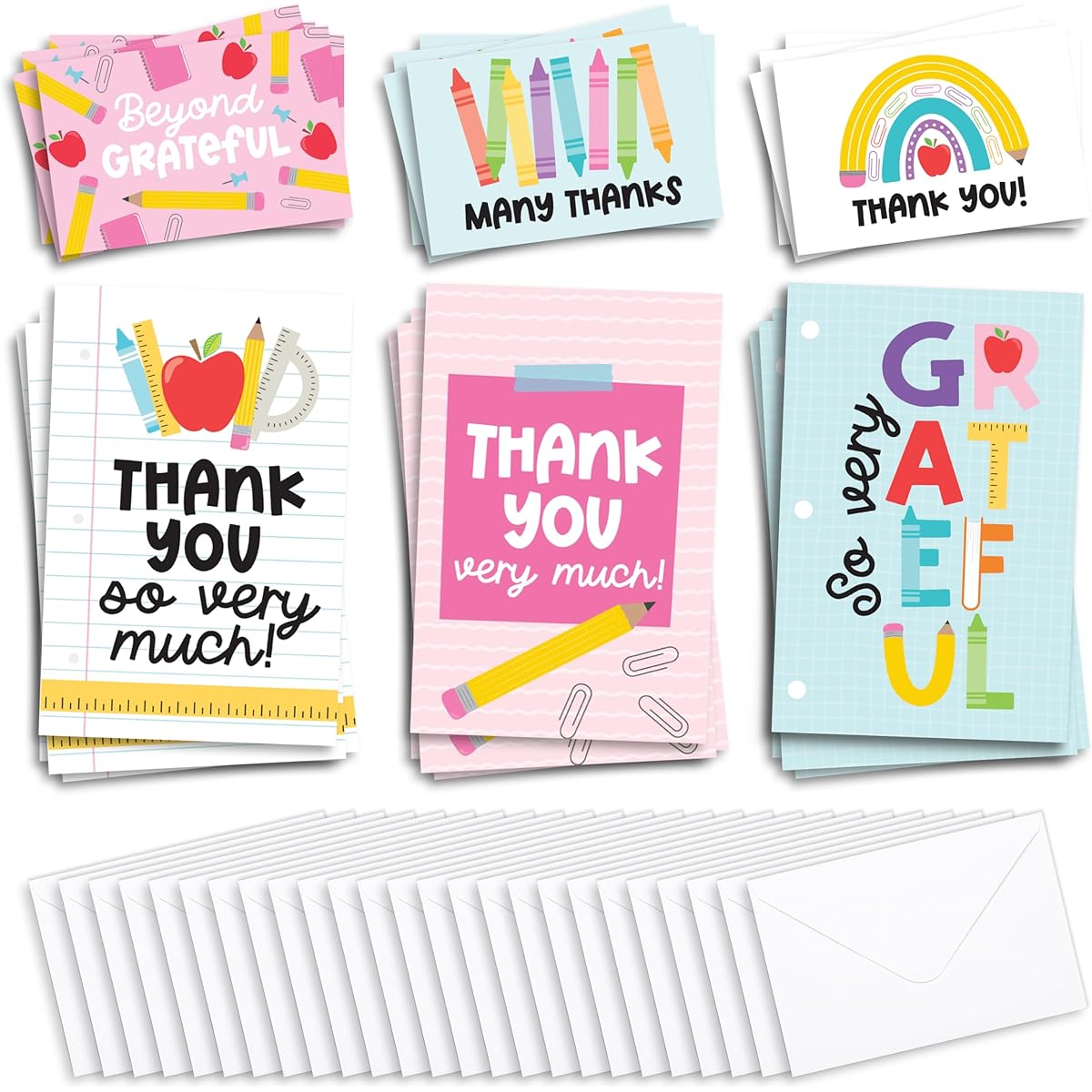 24 Colorful Teacher Thank You Cards from Students - Teacher Gift Cards, Teacher Appreciation Cards Bulk, Thank You Cards from Students, Teacher Appreciation Cards