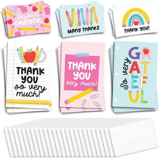 24 Colorful Teacher Thank You Cards from Students - Teacher Gift Cards, Teacher Appreciation Cards Bulk, Thank You Cards from Students, Teacher Appreciation Cards