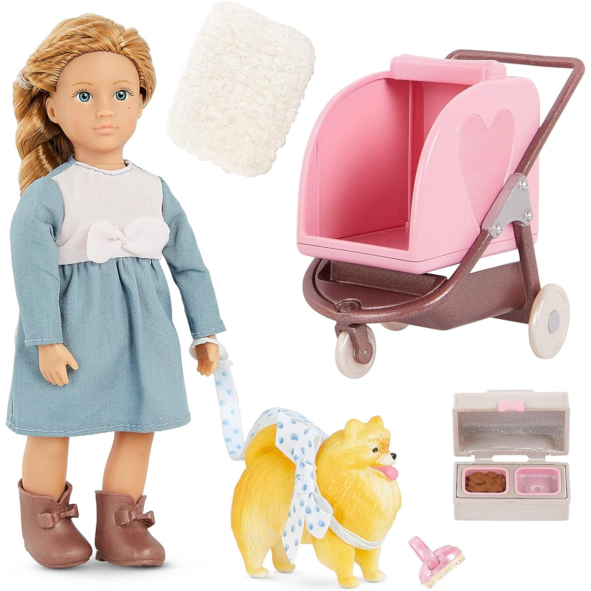 Lori Dolls - Sienna Puppy Stroller Set - Mini Doll & Dog Set - Pet Stroller & Accessories - 6" Doll and Puppy - Playset for Kids - Ages 3+