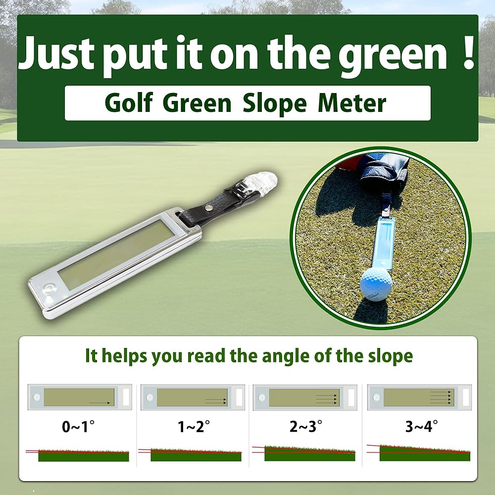 Golf green inclinometer & putter cover holder 2-way specification Eliminates 3 putts Reads the line between the ball and the cup on the green (Silver)