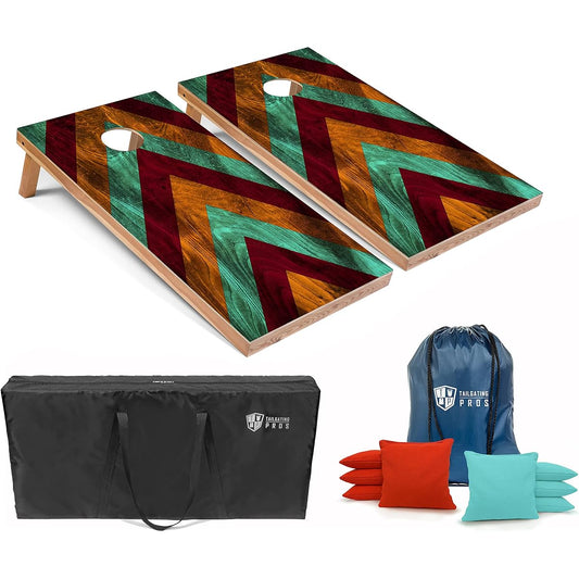 Tailgating Pros Lightweight Cornhole Board - 4'x2' Modern Wood Design Cornhole Game with Carry Case & Set of 8 Cornhole Bean Bags with Tote
