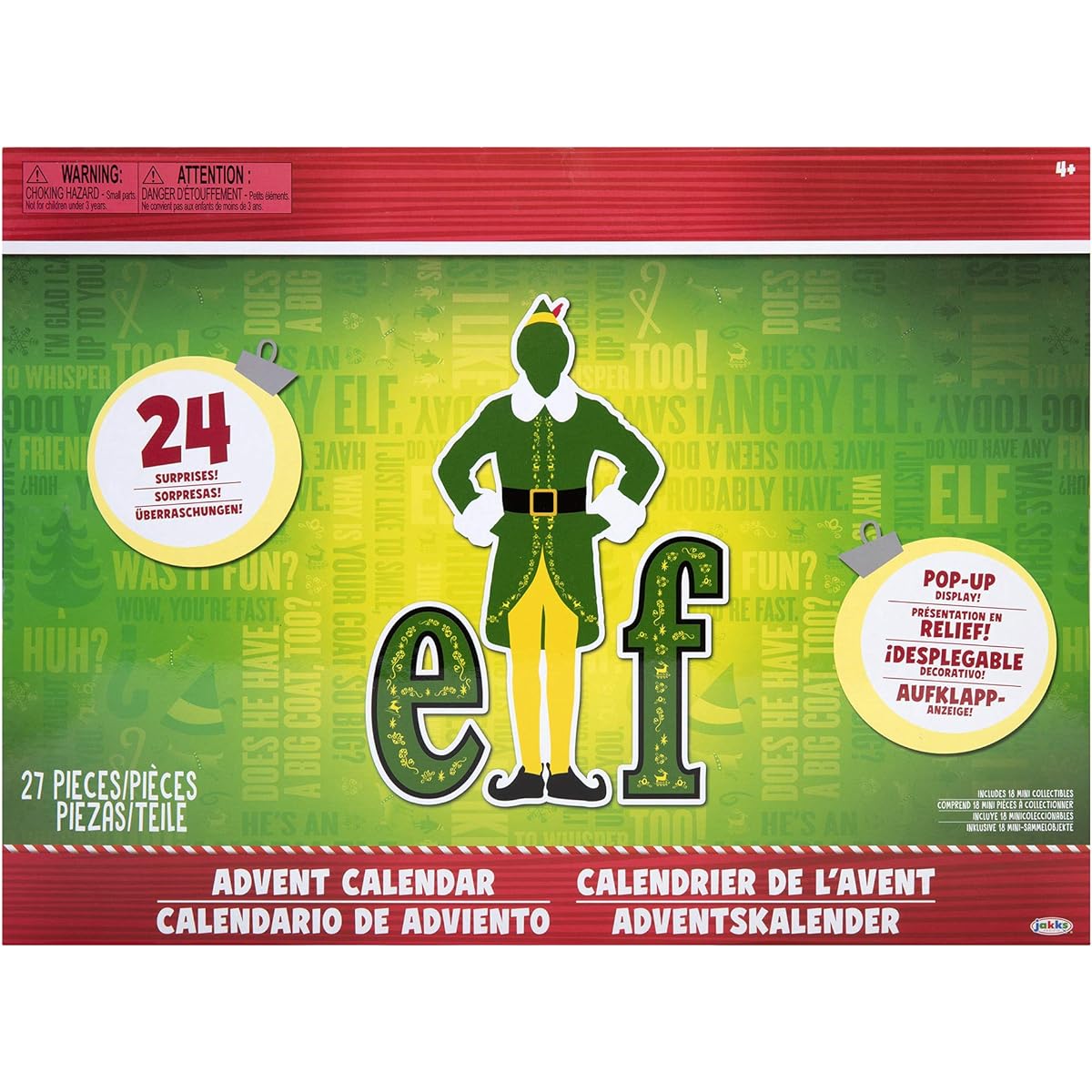 Jakks Holiday Elf Advent Calendar 24 Days of Fun Collectible Surprise Figures