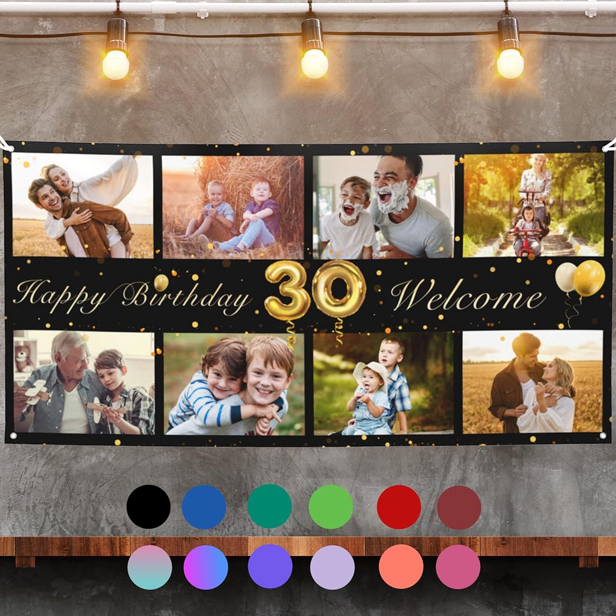 Custom Birthday Decorations Happy Birthday Banner with Photo Name Birthday Background Sign for All Ages for Men and Women