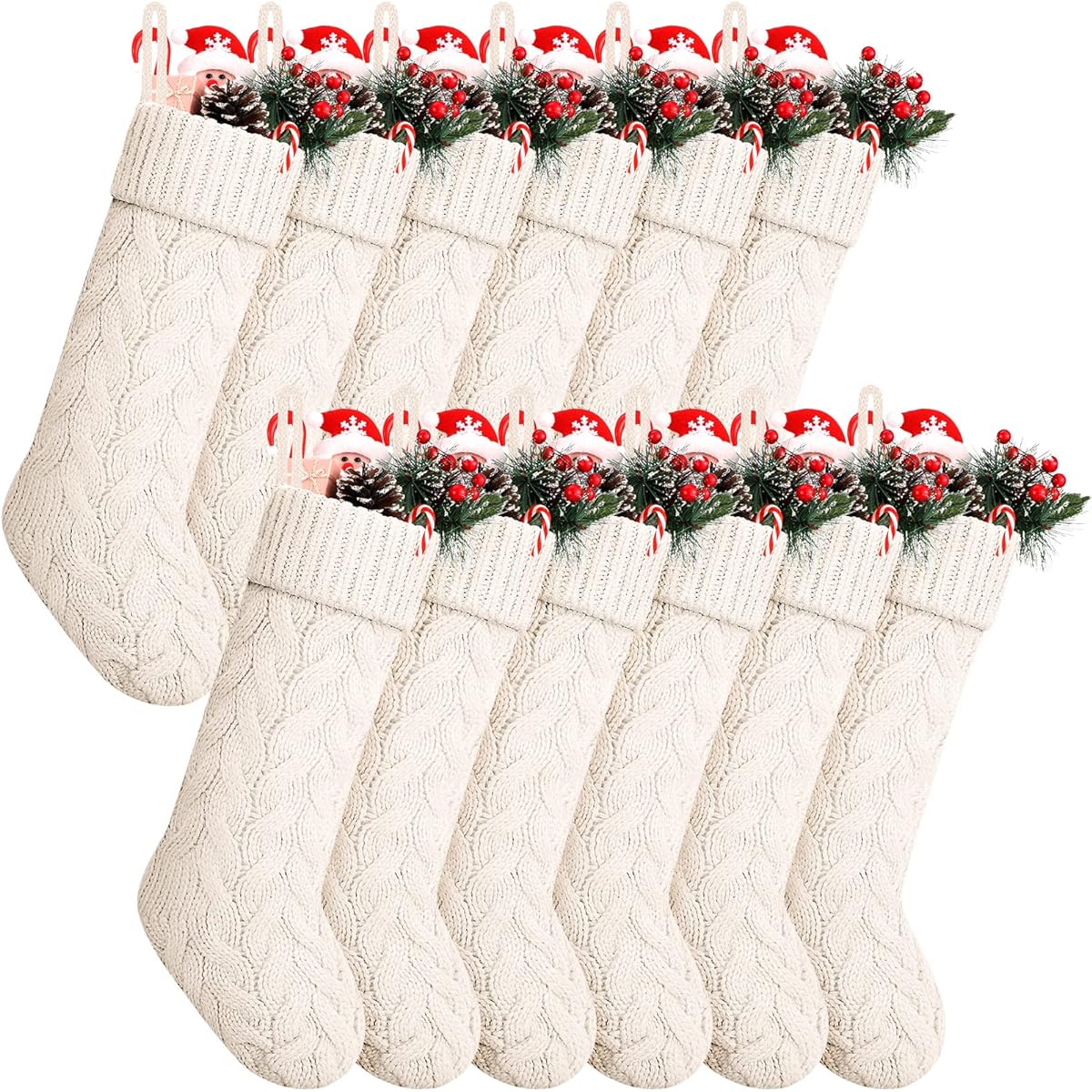 Vinsot Christmas Stockings 12 Pieces 6 Pairs 18 Inch Knitted Christmas Stockings Large Rustic Stockings Cable Knit Christmas Stockings for Family/Holiday/Christmas Season Decoration (White)