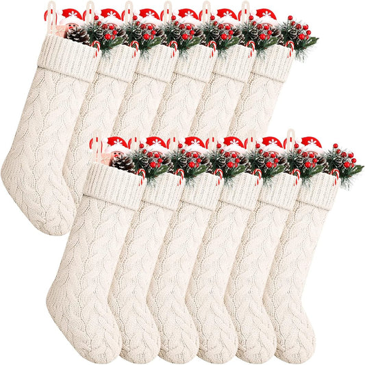 Vinsot Christmas Stockings 12 Pieces 6 Pairs 18 Inch Knitted Christmas Stockings Large Rustic Stockings Cable Knit Christmas Stockings for Family/Holiday/Christmas Season Decoration (White)