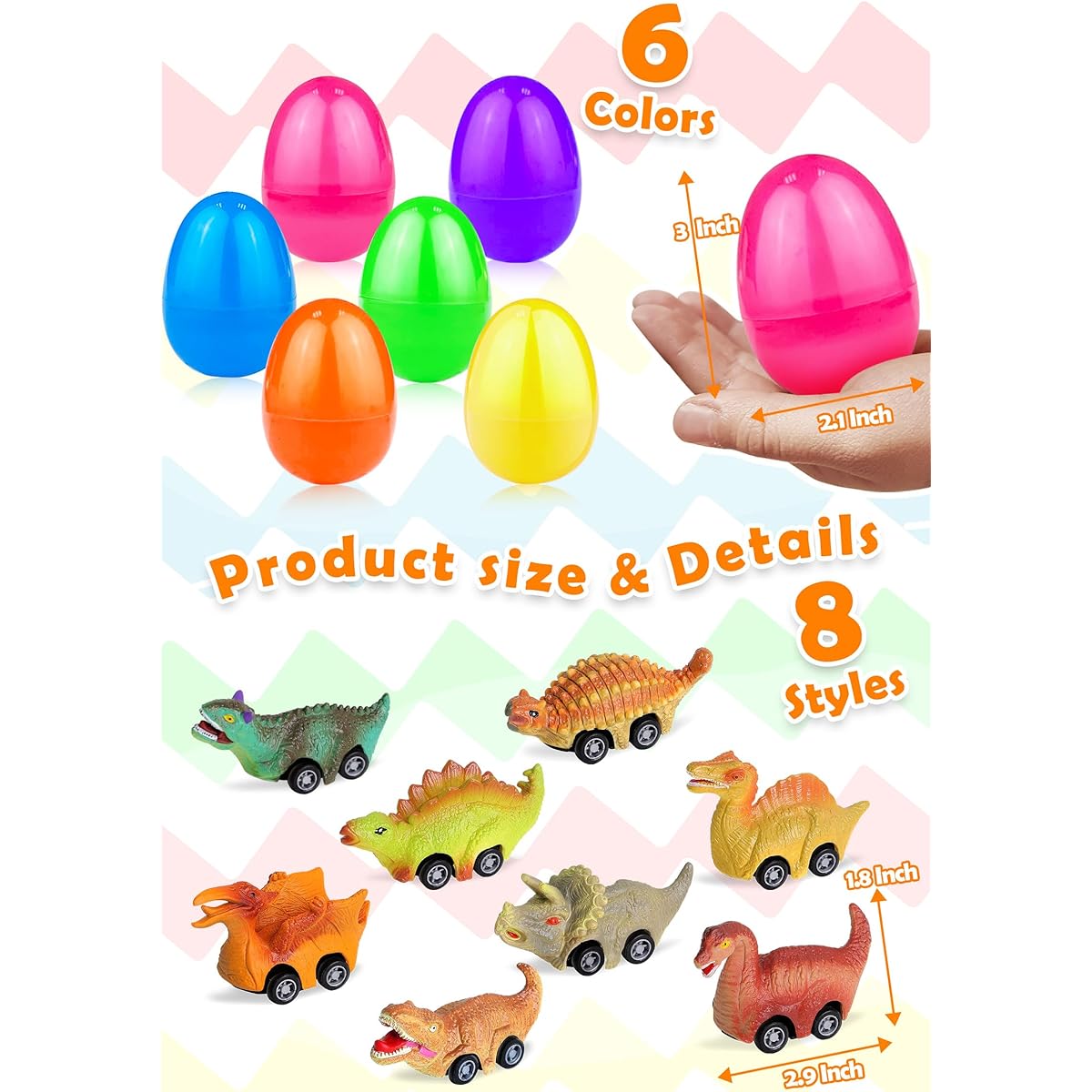AMENON Easter Eggs with Dinosaur Car 8 Pack