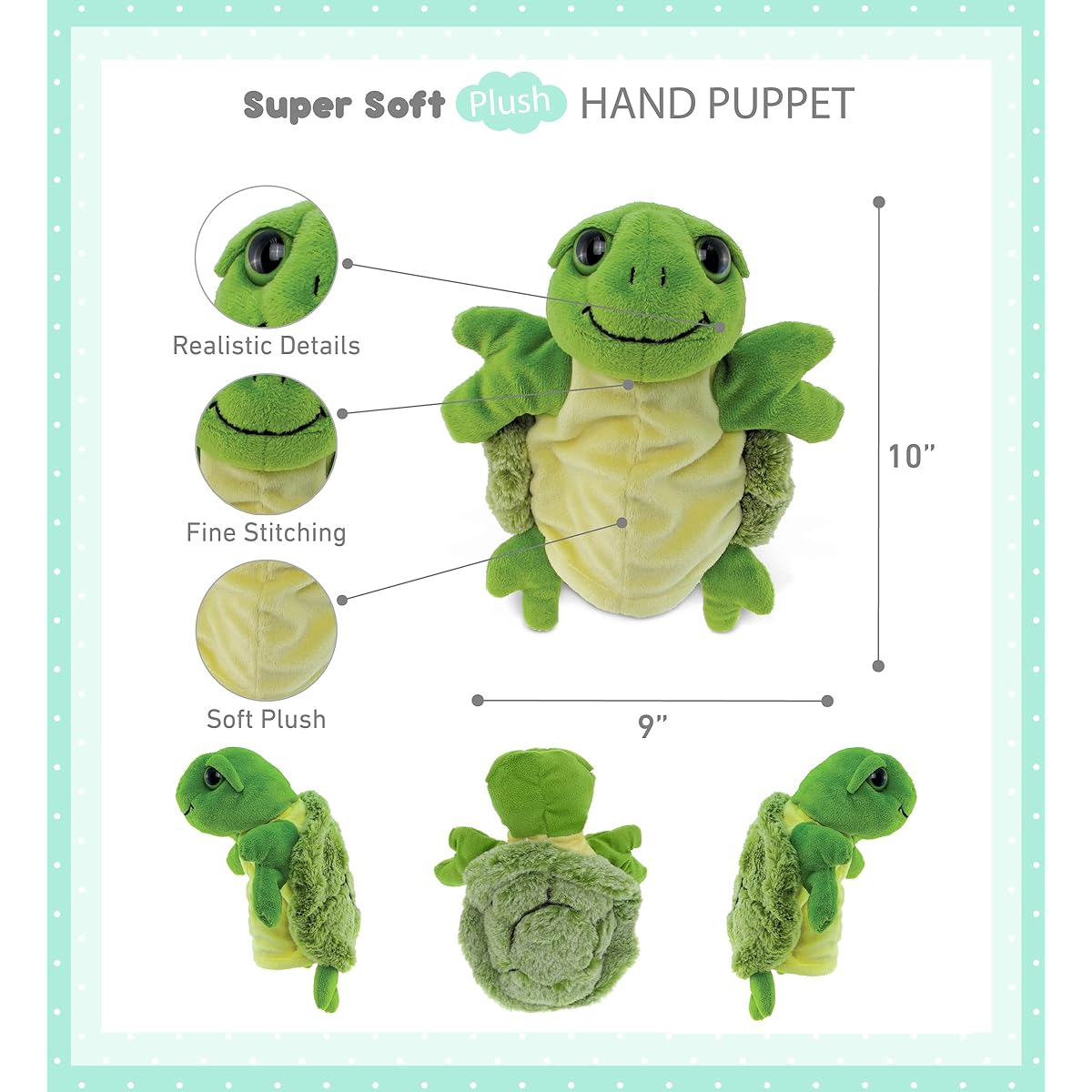 DolliBu Sea Turtle Plush Hand Puppets for Kids - Soft Stuffed Animal Plush Hand Puppet Toy Puppet Show Game Puppet Theater Adult Cute Puppets Teaching Kids Toddlers Educational Toys