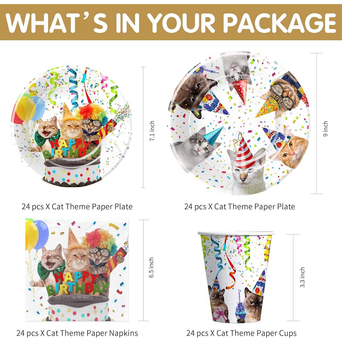APOWBLS Cat Birthday Party Supplies - Cat Party Decorations Tableware Plates Cups Napkins Tablecloth Cutlery Straws Kitten Birthday Party Supplies Cat Birthday Decorations Tableware | Serves 24