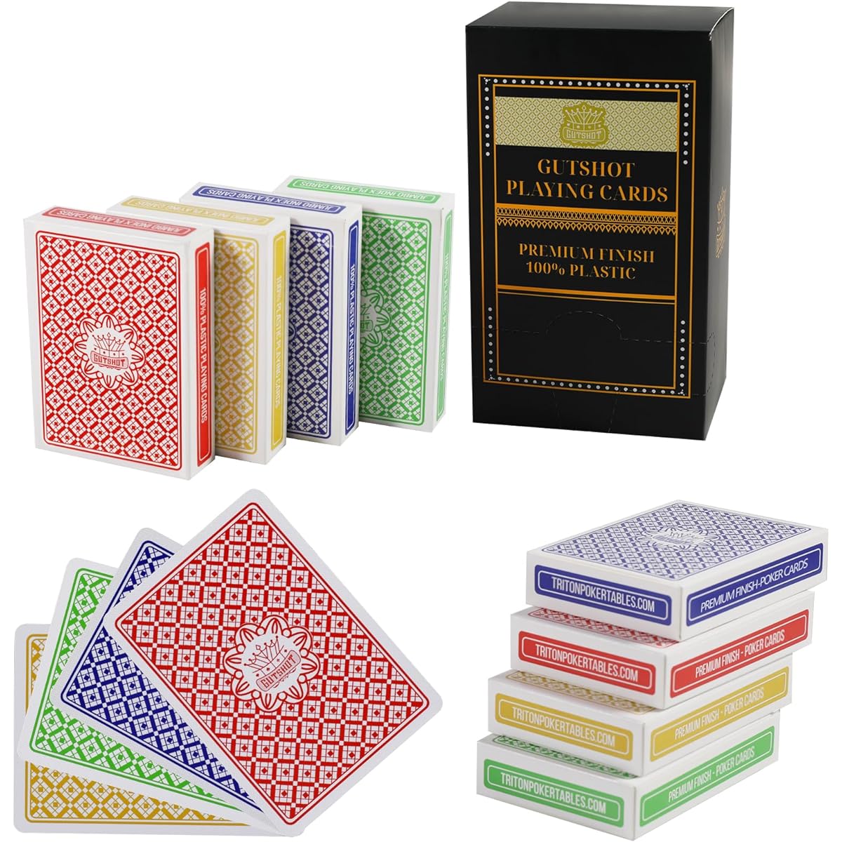 GUTSHOT Playing Cards Waterproof Deck Spill-Proof Design Perfect for Party Games and Magic Set of 8 (Blue, Red, Yellow, Green)