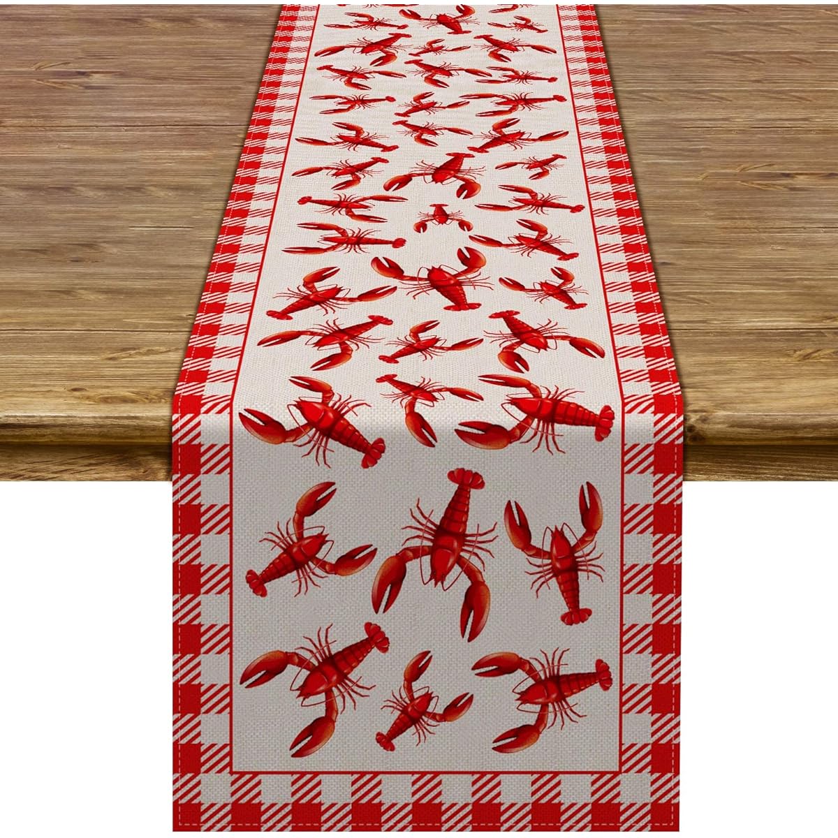 Pudodo Crawfish Boil Table Runner Lobster Seafood Boil Theme Buffalo Check Birthday Kitchen Dining Home Decoration