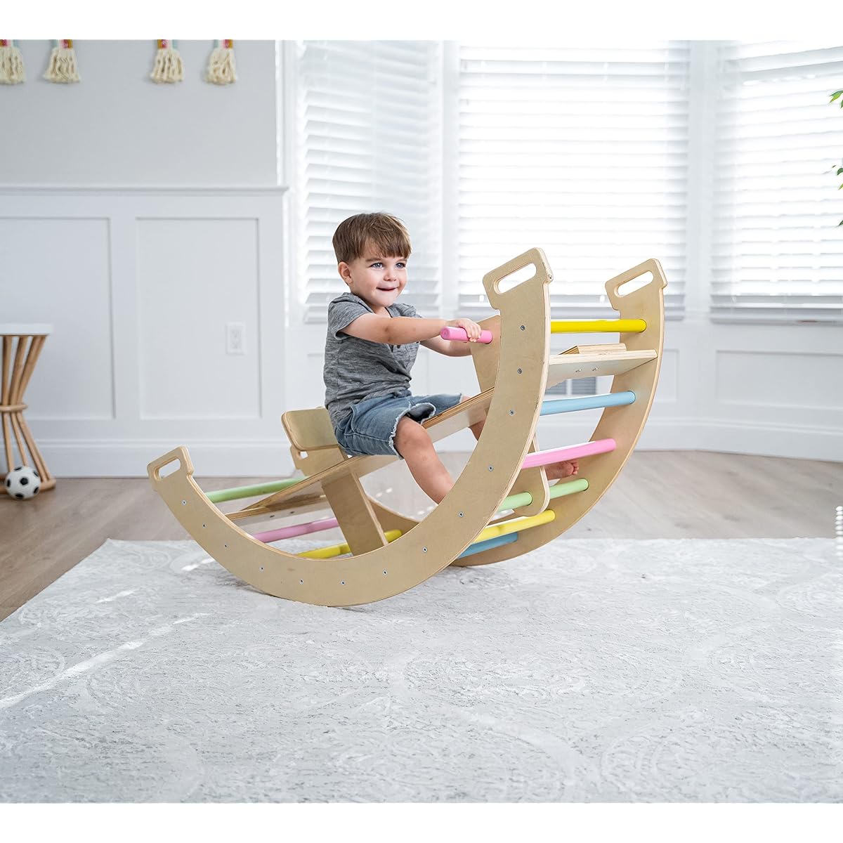 Avenlur Bailis Ultimate 3-in-1 Playset for Kids Seesaw Climbing Arch Rocker Waldorf and Montessori Climbing Toys 2-6 Years Old Climbing Toys for Toddlers