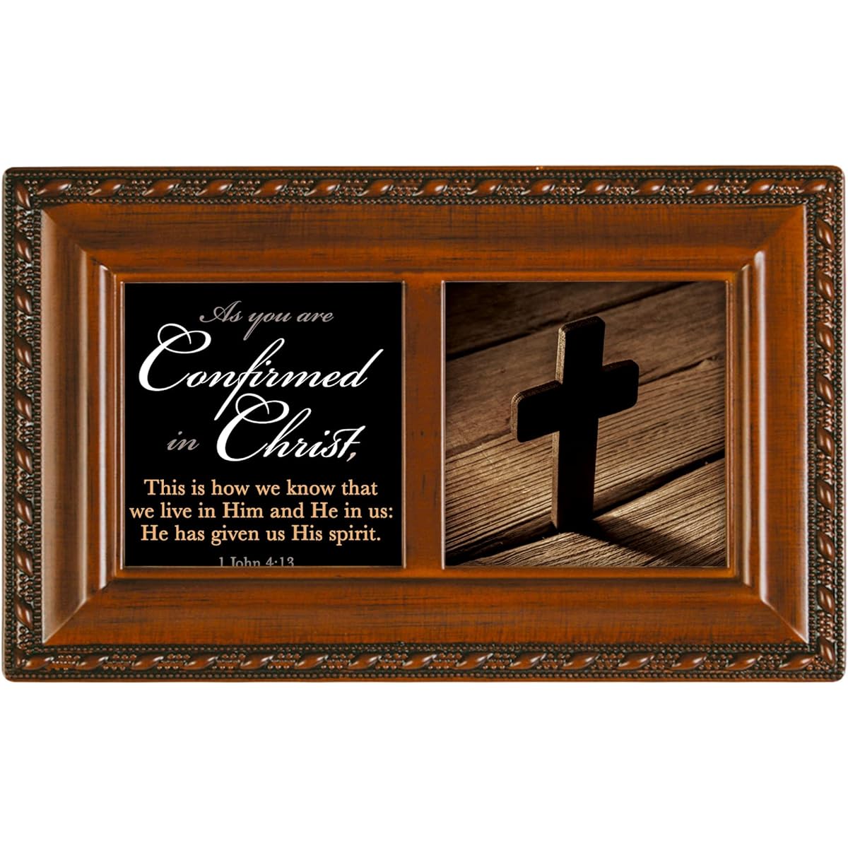 Cottage Garden Confirmed in Christ Given His Spirit Woodgrain Petite Jewelry Music Box Plays Ave Maria