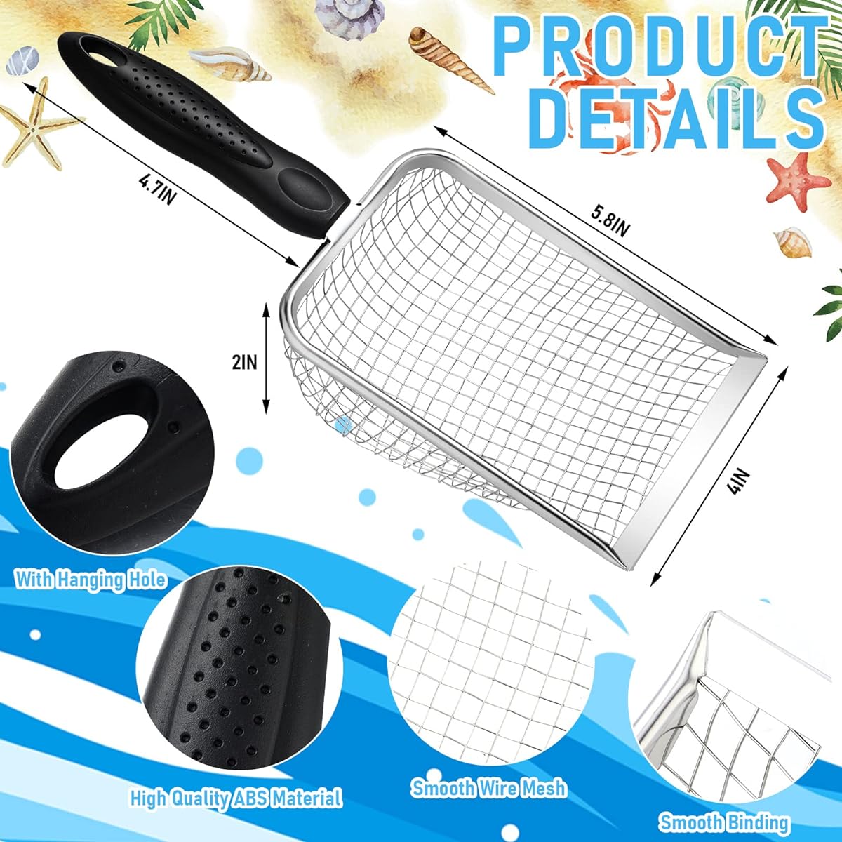 Lenwen 12 Pieces Beach Mesh Shovel with Mesh Beach Bag Seashell Bag Seashell Collecting Bag with Sand Sieve for Boys and Girls Pick Up Seashells Beach Supplies