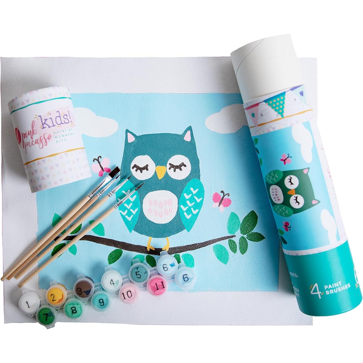 Pink Picasso Kit Paint by Numbers for Kids Ages 5-12 | DIY 8x10 Beginner Kids Paint Set Color by Number Canvas Painting Kit | Shark Tank & Oprah's Favorite Things (Olivia Owl)