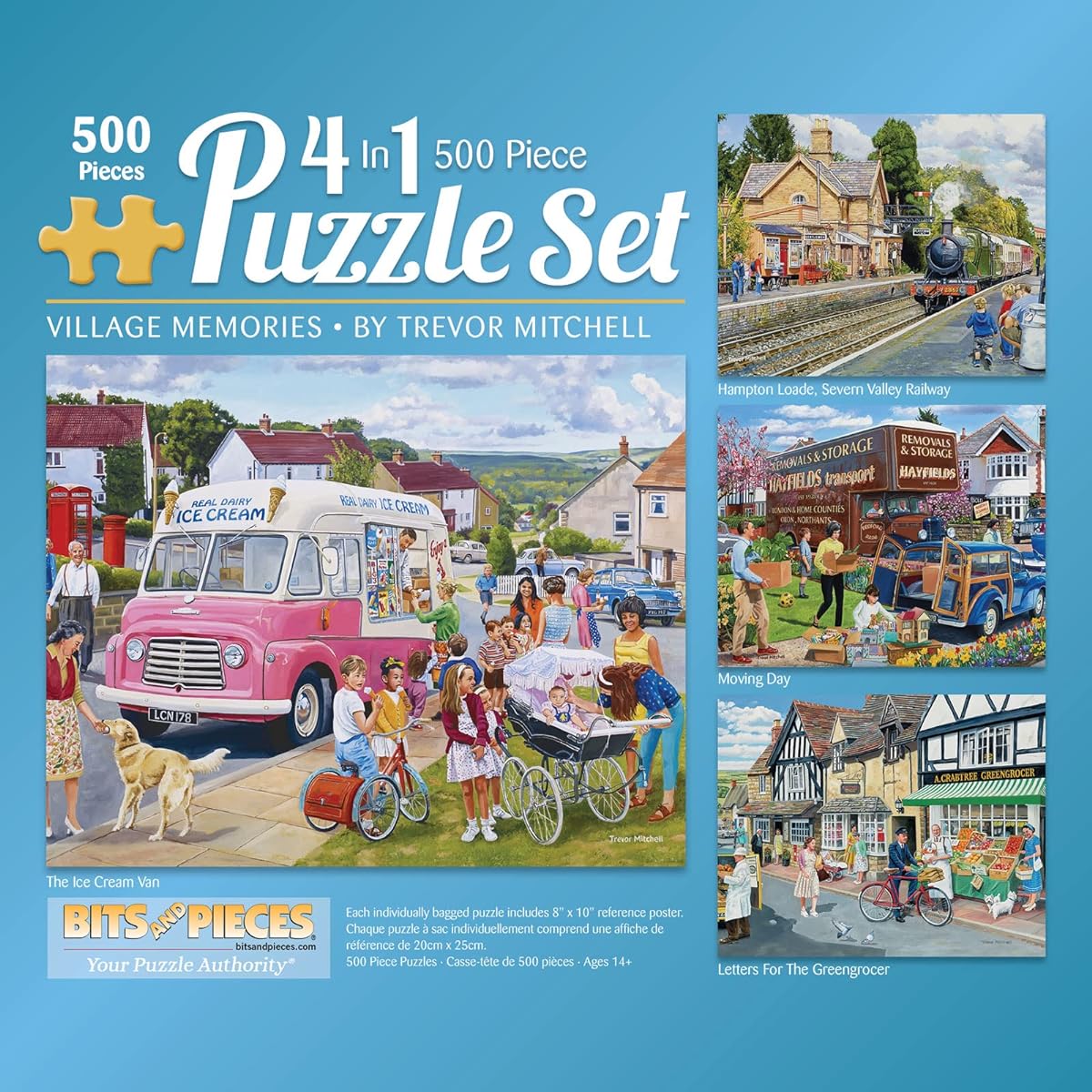 Bits and Pieces - 4-in-1 Multipack 500 Piece Jigsaw Puzzle for Adults - 500 Piece Village Memories Puzzle Set Bundle Trevor Mitchell - 16" x 20" (41cm x 51cm)