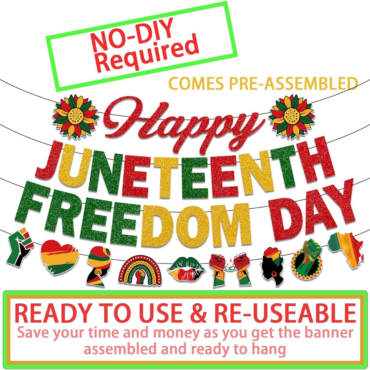 Juneteenth Party Banner Hanging Swirl