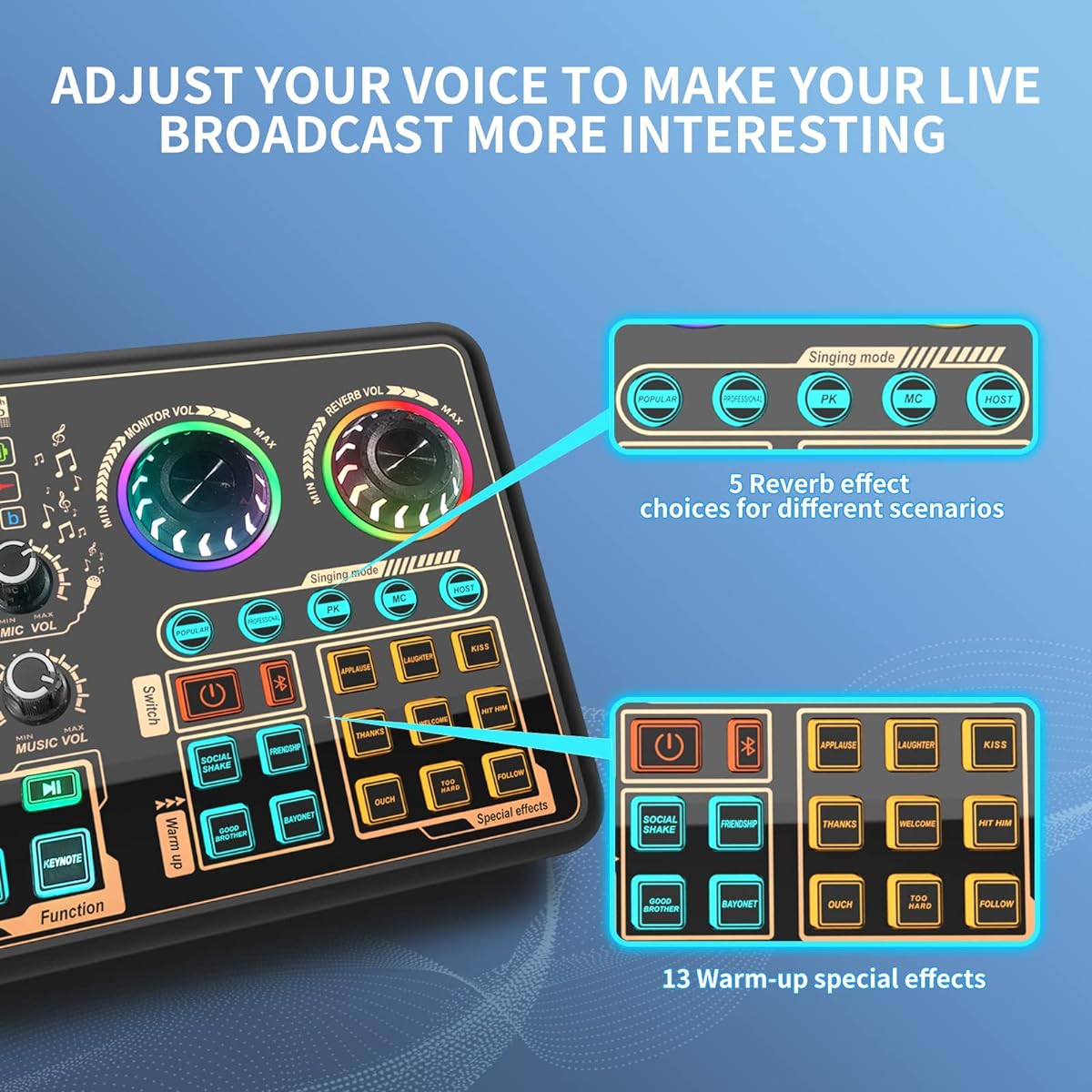 Hosabely Sound Mixer Board Sound Card Voice Changer for PS4/PC/Xbox/Switch/Phone/Pad Sound Effect Machine Mixer Board for Skype YouTuber Karaoke Game Recording Live Streaming with Breathing Light