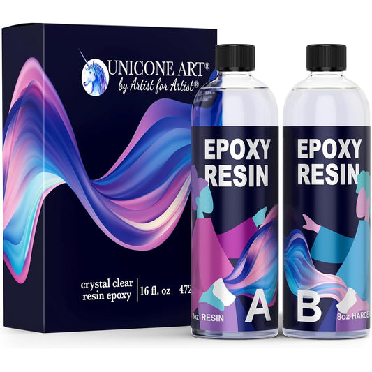 Unicon Art Epoxy Resin Art Kit - 1 Gallon Craft Resin Epoxy (0.5 Gallon Resin, 0.5 Gallon Hardener) High Gloss UV Resistant Odor Resin Bisphenol A Free Clear Non-Toxic Epoxy Formula (16 oz)