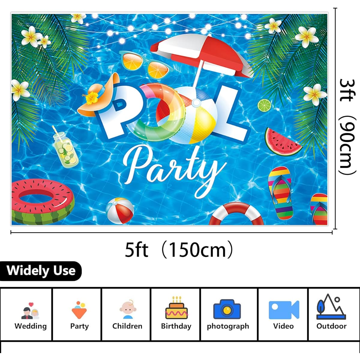 Blue Pool Party Photo Backdrop Tablecloth Set Summer Beach Hawaii Ocean Pool Party Decorations Supplies 2pcs