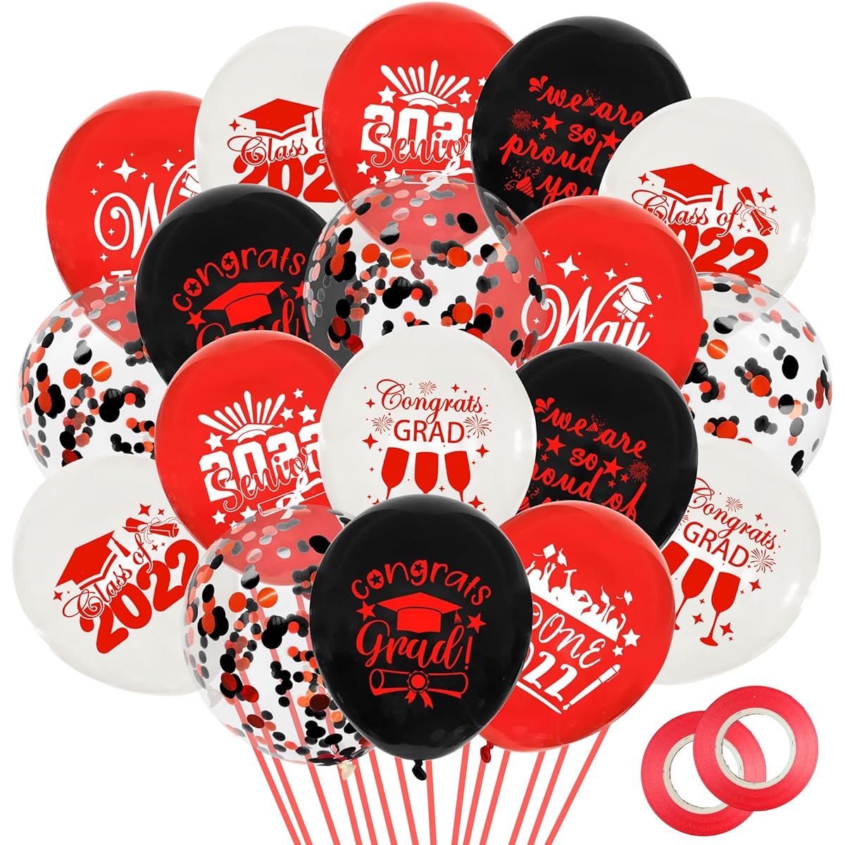 Graduation Balloons 36pcs 2021 Red and Black Graduation Decorations 2021 Red and Black Congratulations 2021 Class of 2021 Graduation Party Decorations