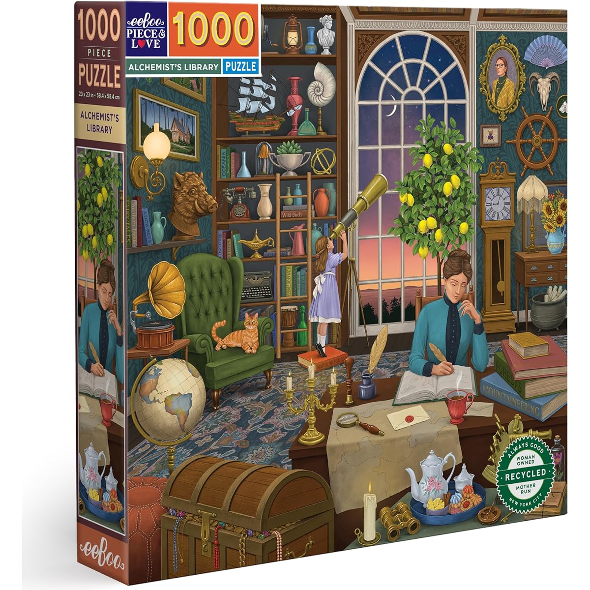eeBoo Piece & Love:Alchemist's Library - 1000 Piece Puzzle - Square Jigsaw Puzzle for Adults 23x23 with Image Reference Insert, Glossy Pieces