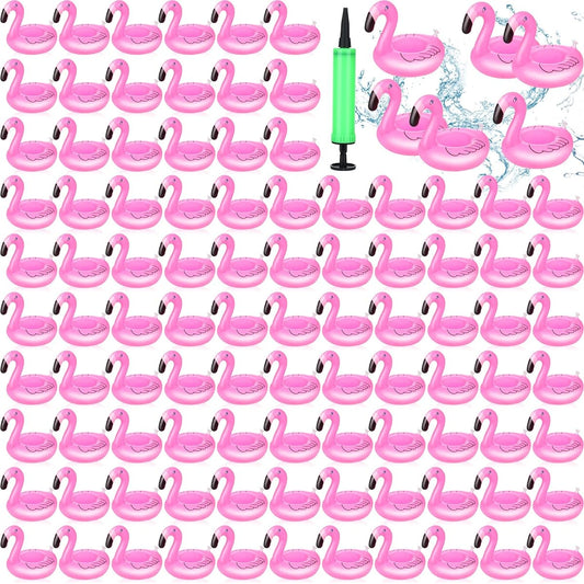 100pcs Inflatable Drink Holders Flamingo Drink Floats Mini Drink Floats Floating Drink Holders Flamingo Inflatable Coasters with Pump Cylinder for Kids Adults Bath Pool Party