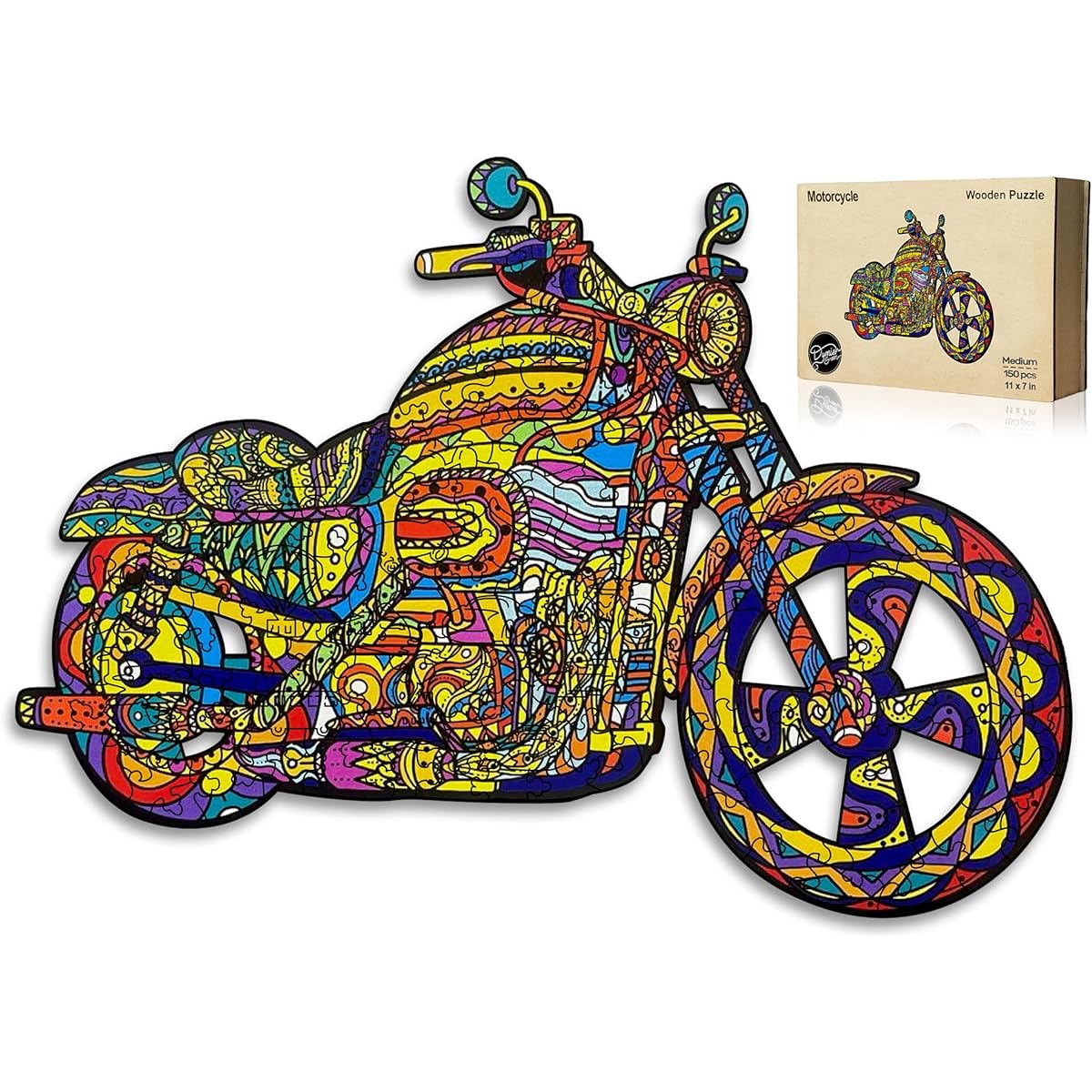Dymier Green Wooden Puzzle for Adults Unique Puzzle Wooden Cut Animal Shape Puzzle 150 Pieces Medium Motorcycle Great Gift for Family and Friends 11 x 7 Inch