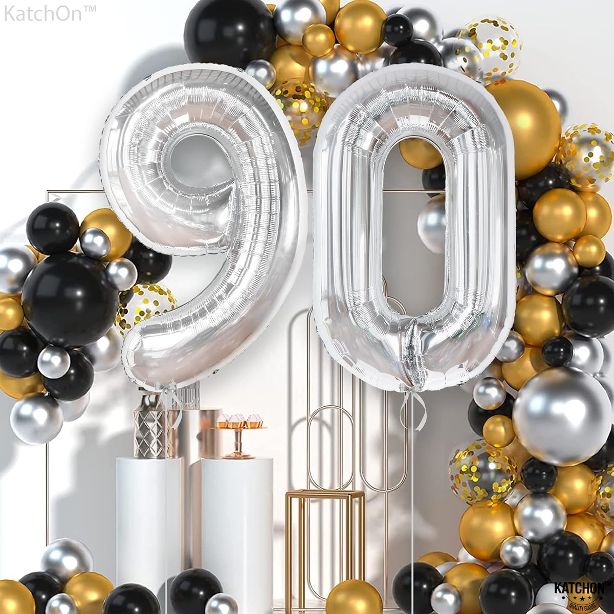 Giant Silver 90 Balloons Number 40 Inch 90th Birthday Decorations for Women Silver 90th Birthday Balloons for Men 90th Birthday Decorations Silver 90th Birthday Balloons