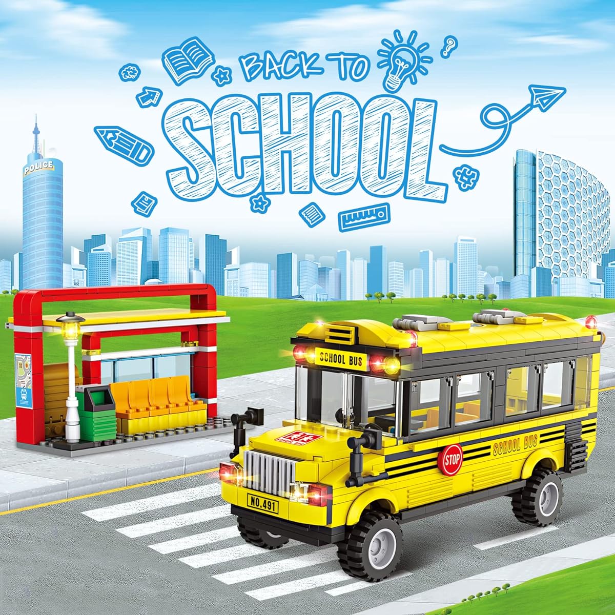 City School Bus Building Block Set, Building Kit with School Day Bus & Station, Best Learning, Role Play, STEM Play, Bricks Toys, Birthday Gift for Ages 6+ (488 Pieces)
