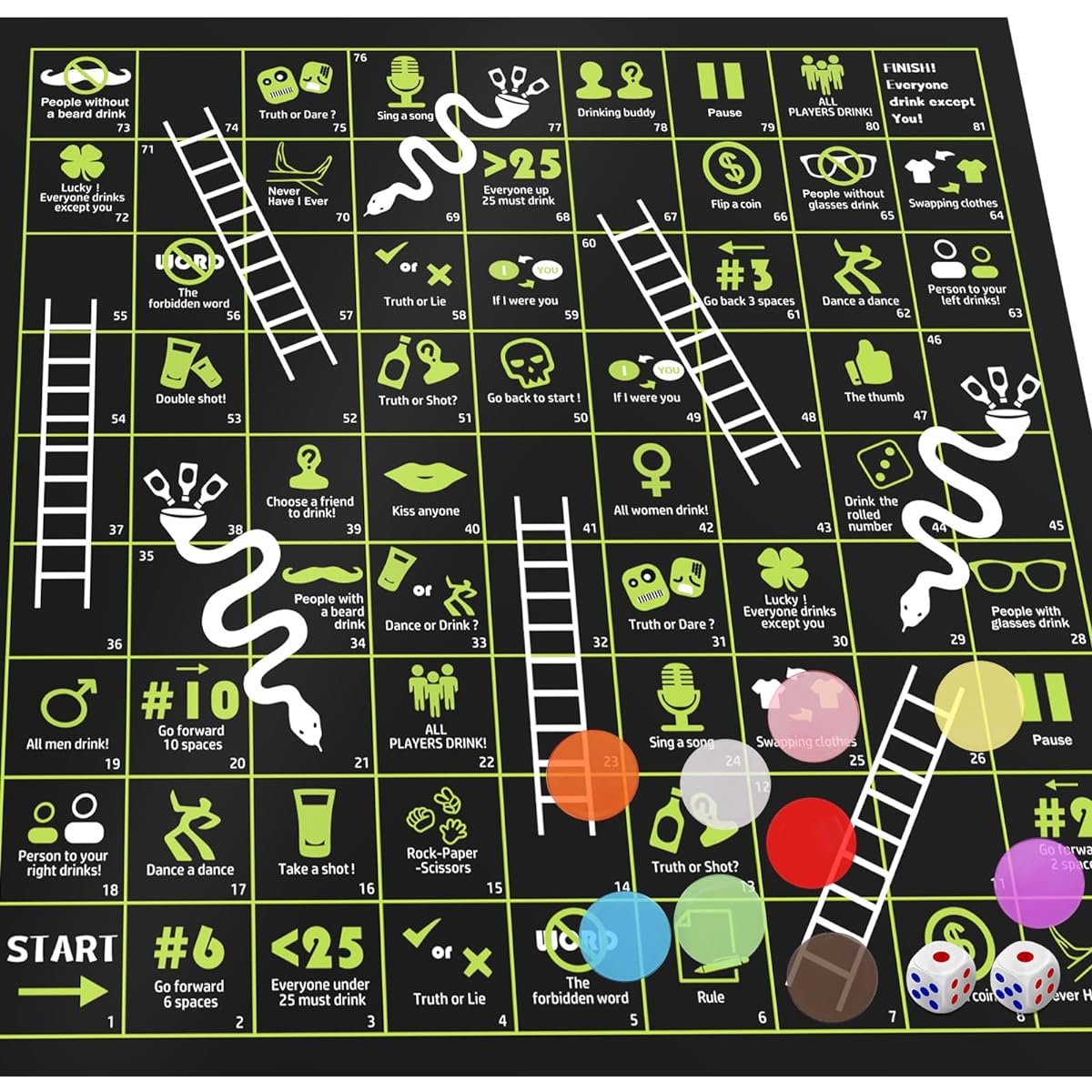 GOLDGE Chutes and Ladders Board Game Mat for Adults Adult Party Drinking Game