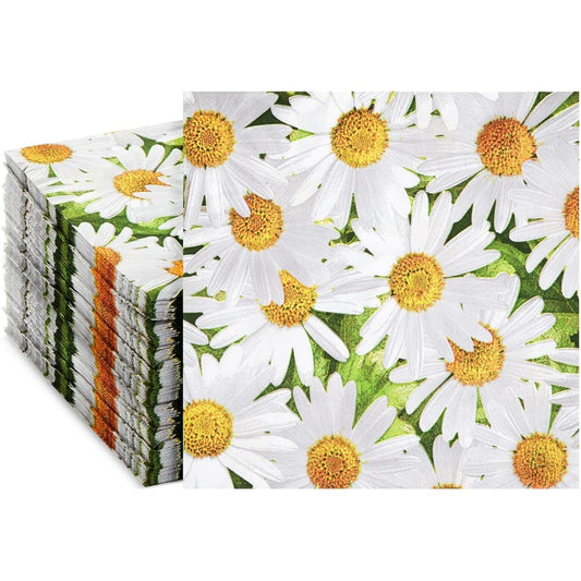 100 Pack Decorative Daisy Floral Paper Napkins 6.5 Inch Wedding Party Supplies