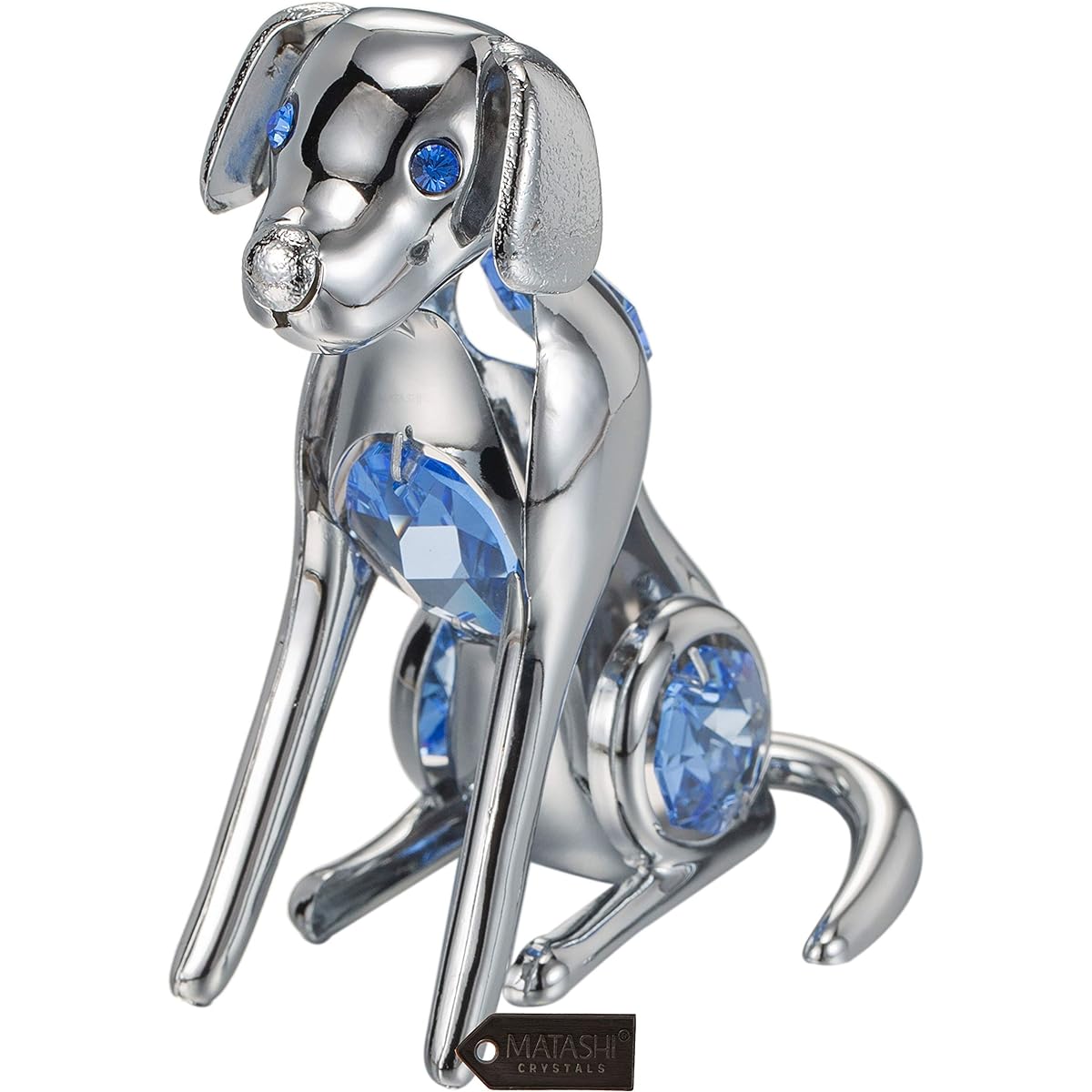 Matashi Chrome Plated Silver Dog with Blue Crystal