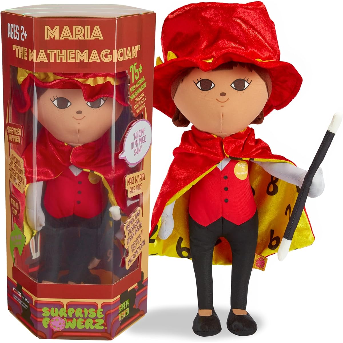Surprise Powerz Maria The Mathemagician Doll - Soft Plush Educational Toy for Girls Ages 2-5 - STEM Learning Doll - Empowering Doll with the Voice of a Real Latina Girl - Over 75 Mathematician Phrases in Press Hands