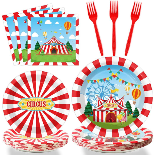 96pcs Circus Party Plates Napkins Hero Theme Party Tableware Hero Action Signs Disposable Paper Plates Napkins Happy Birthday Party Decorations Supplies for 24 Guests