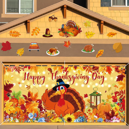 6 x 13ft Extra Large Happy Fall Backdrop Autumn Garage Door Banner Autumn Backdrop with White Rope, Fall Pumpkin Wall Banner for Fall Hanging Thanksgiving Party Decoration (Vivid Style)