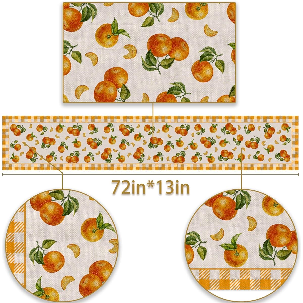 Pudodo Orange Citrus Table Runner Little Cutie Theme Baby Shower Buffalo Check Summer Party Kitchen Dining Home Decoration