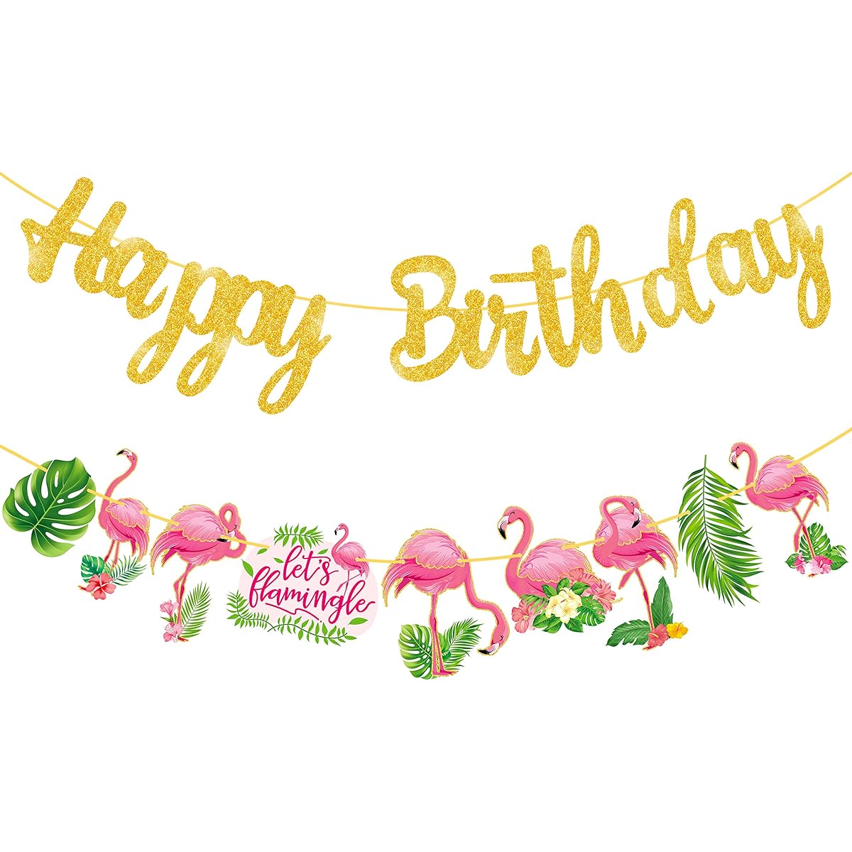Flamingo Birthday Party Banner Hawaii Luau Birthday Party Decorations Supplies Gold Glitter Happy Birthday Banner Tropical Flamingo Theme Birthday Party Supplies