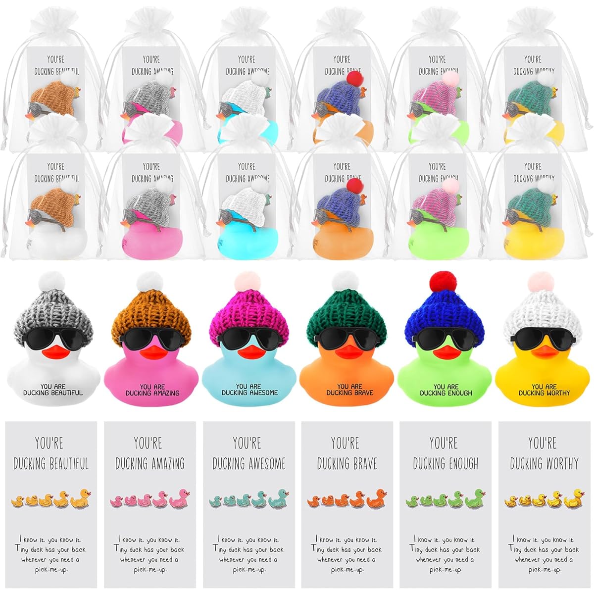 Liliful Inspirational Mini Rubber Duck with Glasses You are Awesome Sign Thank You Gifts for Employees Teachers Appreciation Gifts You're Great Kind Cheer up Cards (Set of 108, Multicolor)