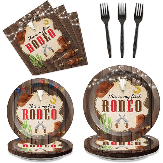 96 Pieces This is My First Rodeo 1st Birthday Party Supplies Western Cowboy Table Decorations Mexican Cactus Birthday Plates Tableware West Rustic Wood Baby Shower Party Favors Serves 24