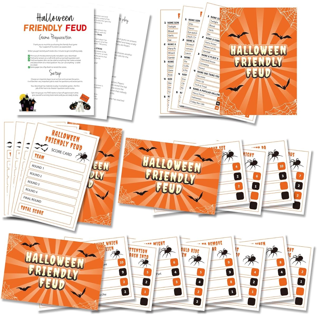 BEUFSE SC003 Halloween Friendly Feud Game Set Halloween Game Supplies Halloween Games for Adults and Teens Feud Quiz Halloween Group Game Fun Game Party Fun Holiday Games